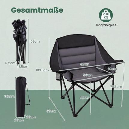 Heavy Duty Black Camping Chair with Padded Seat & Cup Holder