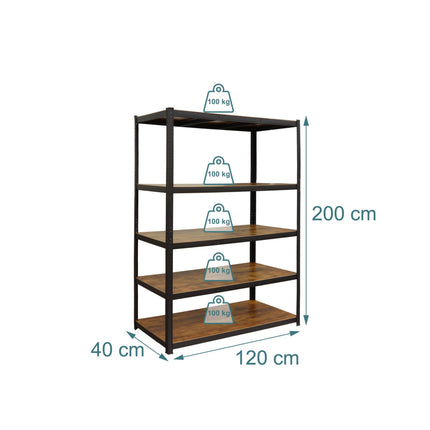 Odolný kovový regál, 5 pater, nosnost 500 kg