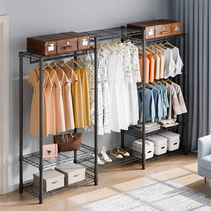 Heavy-Duty Rolling Clothes Rack, 4 Rods, 8 Tiers, 800 lb