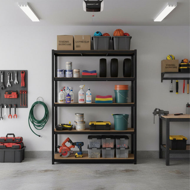 Heavy-Duty Steel Rack, 5 Adjustable Shelves