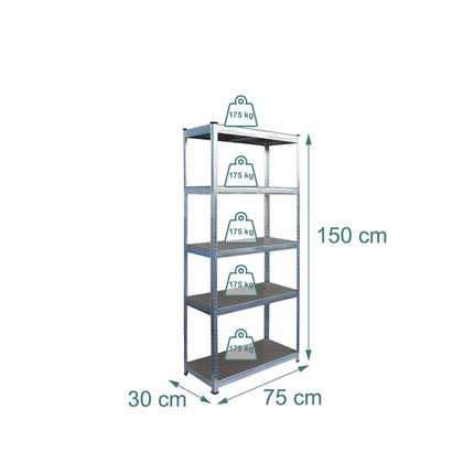 Odolný ocelový regál, 5 pater, nosnost 875 kg
