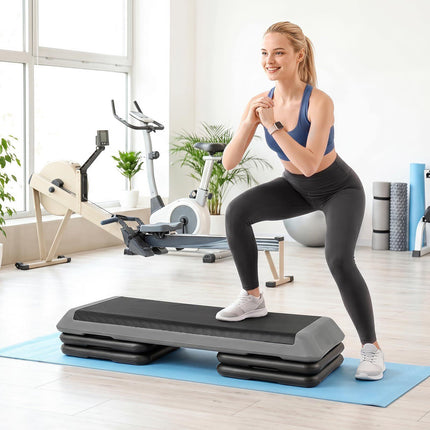 Height Adjustable Aerobic Stepper, Non-Slip, Grey