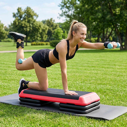 Height Adjustable Aerobic Stepper, Non-Slip, Red