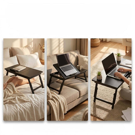 Height-Adjustable Bamboo Lap Desk with Drawer, 5 Tilt Angles – Black, Foldable