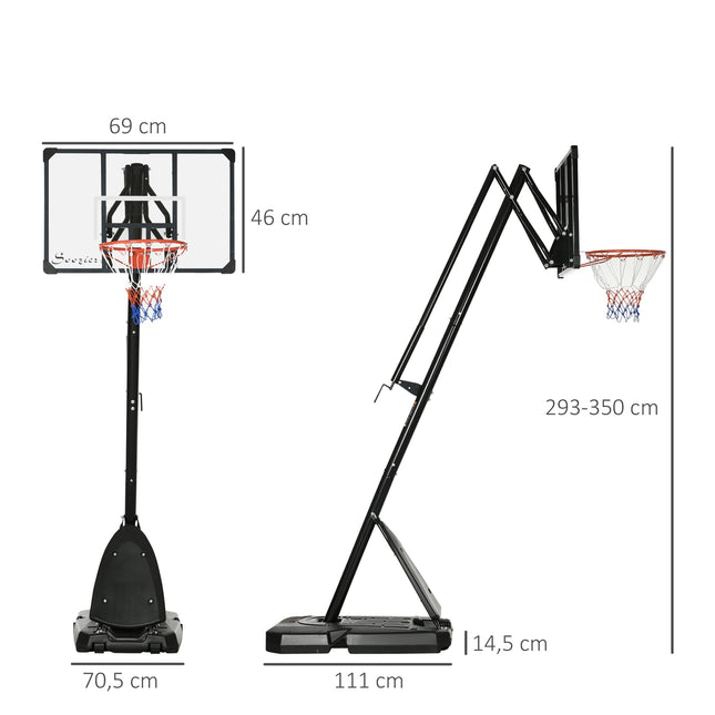 Nastavitelný ocelový basketbalový stojan, 293-350 cm, s kolečky