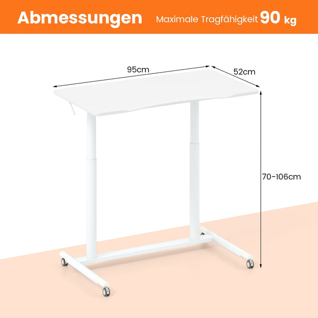 In hoogte verstelbaar C-vormig bureau met wielen, 70-106 cm