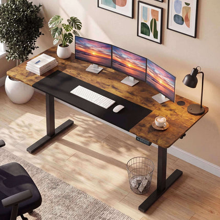 Height Adjustable Desk, Metal Frame, 160x60 cm, Brown