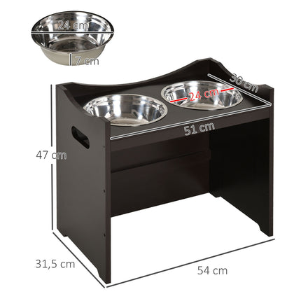 Nastavitelná krmicí stanice pro psy, nerezová miska, 54 cm