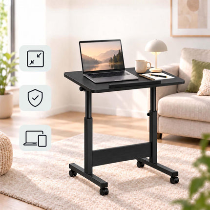 Height-Adjustable Laptop Table with Castors, Tilting Top – Black, 67-90 cm