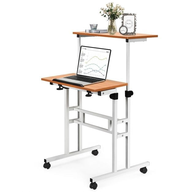 In hoogte verstelbaar mobiel sta bureau, kantelbaar blad, wielen
