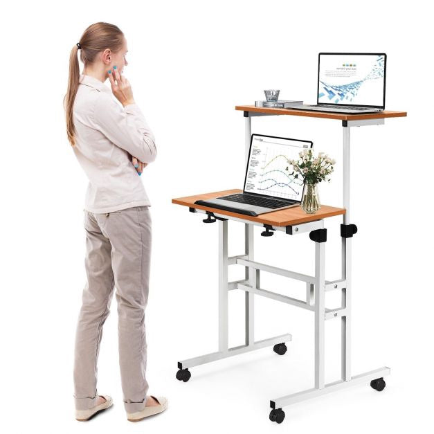 In hoogte verstelbaar mobiel sta bureau, kantelbaar blad, wielen