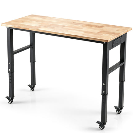 Height-Adjustable Mobile Workbench with Rubberwood Top