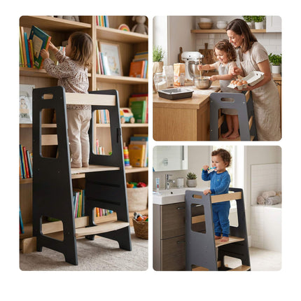 Höhenverstellbarer Lernturm aus MDF-Holz für Kleinkinder