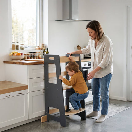 Höhenverstellbarer Lernturm aus MDF-Holz für Kleinkinder