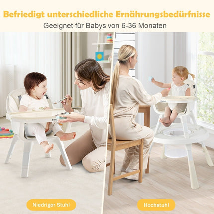 Výškově nastavitelná dětská jídelní židlička 6 v 1, béžová, jídelní židle a dětská sedací souprava