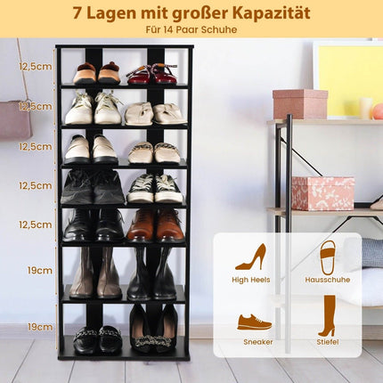 Výškově nastavitelný 8patrový dřevěný botník, stojan na boty, volně stojící rohový regál, hnědá