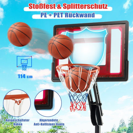 Výškově nastavitelný basketbalový koš se stojanem a 2 kolečky, 105-260 cm, černá