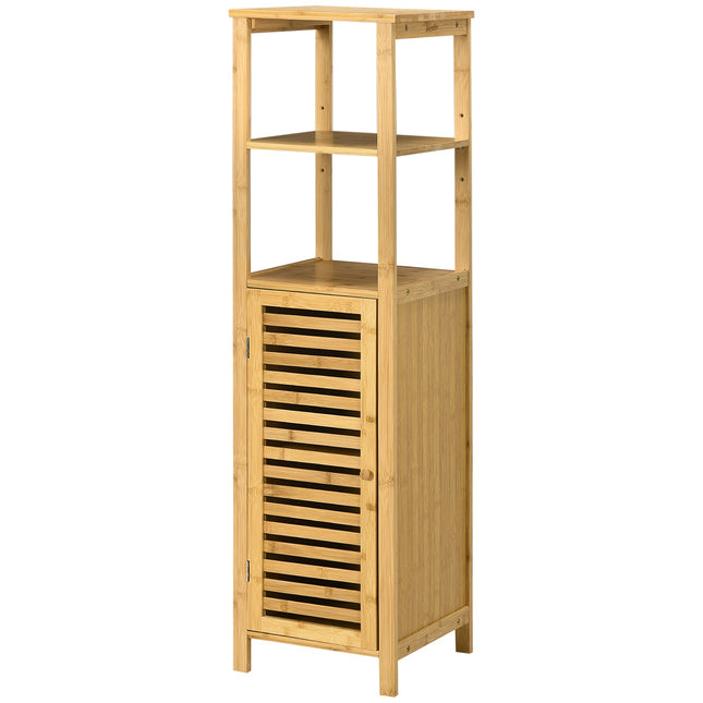 Height-adjustable bathroom cabinet in bamboo, 33x30x120 cm
