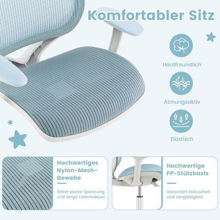 Výškově nastavitelná dětská otočná židle s brzdou sedáku, ergonomická židle k psacímu stolu, kancelářská židle, modrá