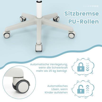 Výškově nastavitelná dětská otočná židle s brzdou sedáku, ergonomická židle k psacímu stolu, kancelářská židle, modrá