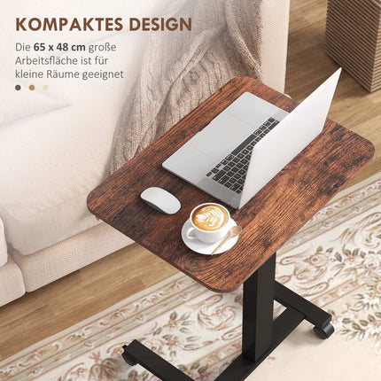 Výškově nastavitelný stolek pod notebook, rustikální hnědá, kolečka s brzdou