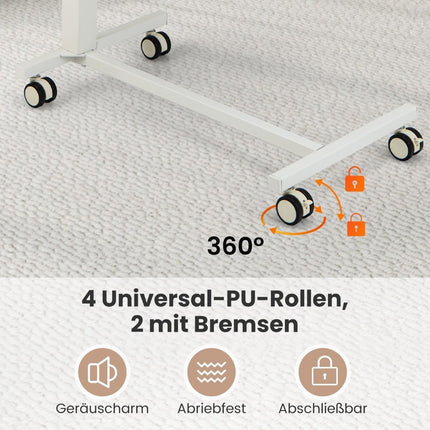Výškově nastavitelný odkládací stolek s kolečky, pojízdný stolek pod notebook 74-108 cm, růžová + bílá, statická nosnost až 75 kg