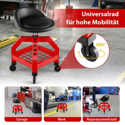 Height-adjustable workshop stool 150 kg load capacity with tool tray workshop chair red