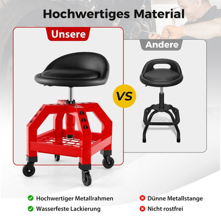 Height-adjustable workshop stool 150 kg load capacity with tool tray workshop chair red