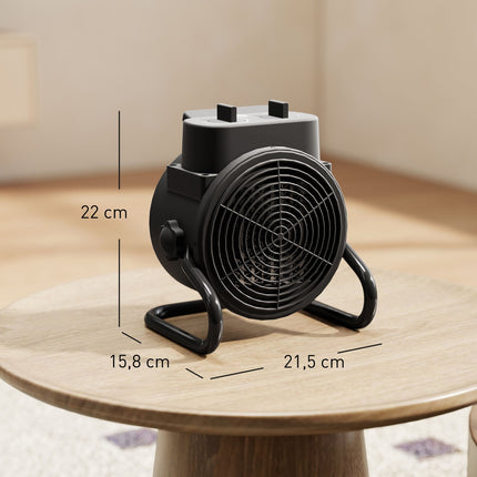 Teplovzdušný ventilátor, 3 režimy, termostat, ochrana proti přehřátí, černá