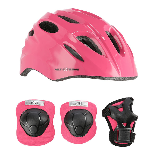 Helmet with Protectors Set, Pink, Size XS