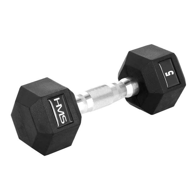 Hexagonální činka 5 kg, pogumovaná, vroubkovaná rukojeť