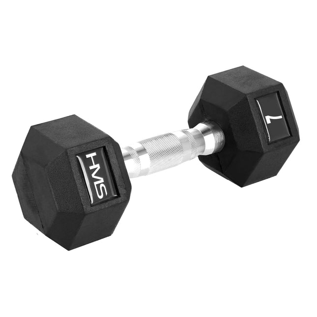 Hexagonální činka 7 kg, pogumovaná, vroubkovaný úchop