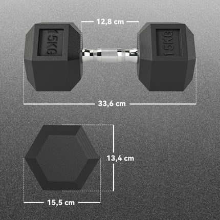 Hexagonální činky, vroubkovaný úchop, litina, 2 x 15kg