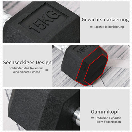 Hexagonální jednoruční činka 15 kg, vroubkovaná rukojeť, litina