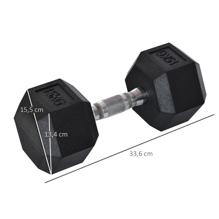 Hexagonální jednoruční činka 15 kg, vroubkovaná rukojeť, litina