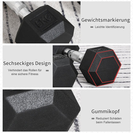 Pár hexagonálních činek, 5 kg každá, pogumovaná litina