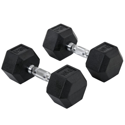 Sada hexagonálních činek, 2x10kg, pogumovaná litina, černá