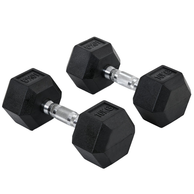 Sada hexagonálních činek, 2x10kg, pogumovaná litina, černá