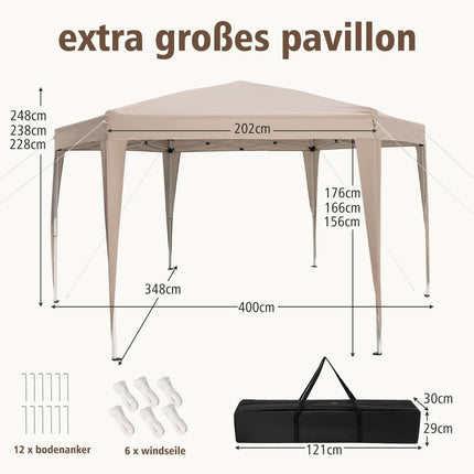 Šestihranný pop-up přístřeškový stan s taškou, 400x348 cm