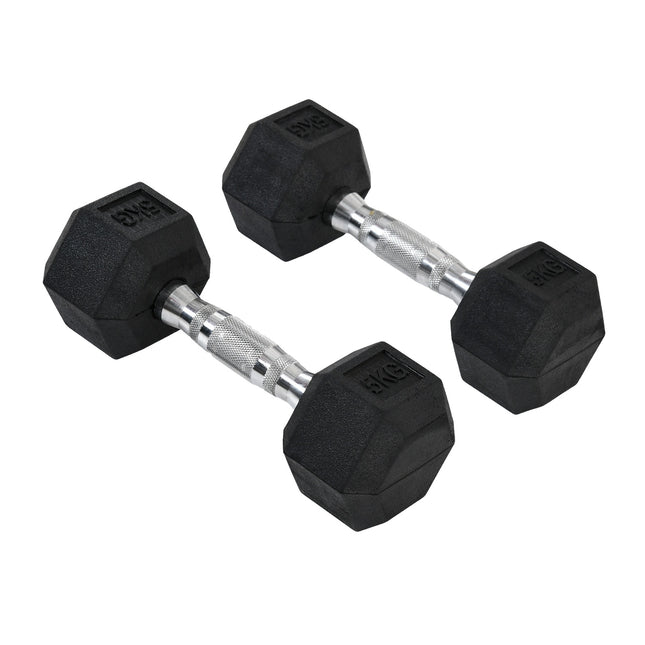 Pár hexagonálních činek, 5 kg každá, pogumovaná litina
