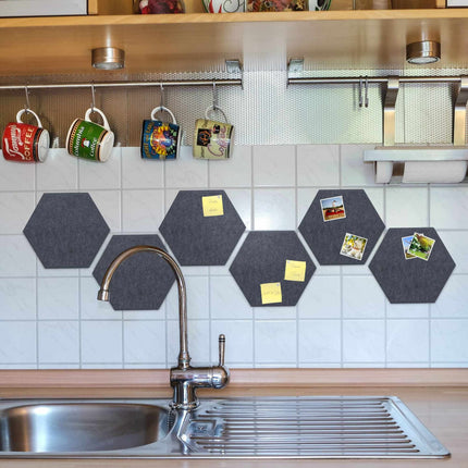 Šestiúhelníky ze šedé plsti na nástěnku – 6 ks