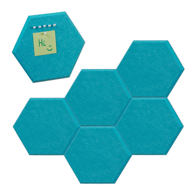 Zeshoeken van blauw vilt voor prikbord - 6 stuks