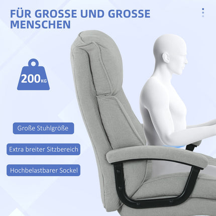 Kancelářská židle s vysokou opěrkou, nosnost 200kg, světle šedá