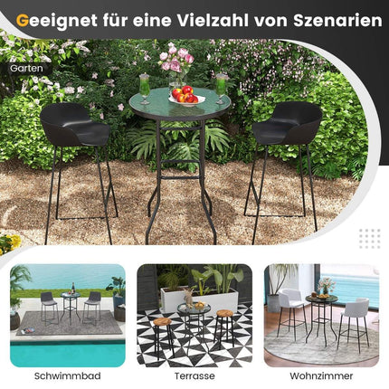Vysoký zahradní barový stůl, kulatý bistro stolek s deskou z tvrzeného skla, 68 x 68 x 97 cm, černá