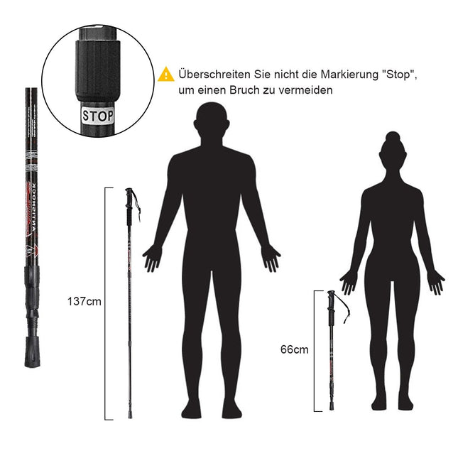 Wandelstokkenset van 2 verstelbare wandelklimstokken 66-137 cm zwart