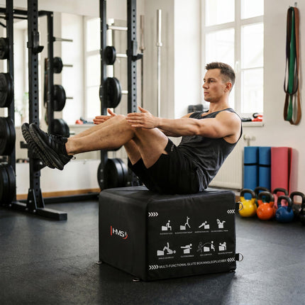 Hip Thrust Box 60 x 56 cm with Inclined Back Support, Height 40–45 cm, Black