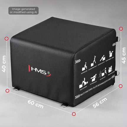 Hip Thrust Box 60 x 56 cm with Inclined Back Support, Height 40–45 cm, Black
