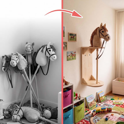 Hobby Horse Wall Hook, Pine Wood Space-Saving Holder