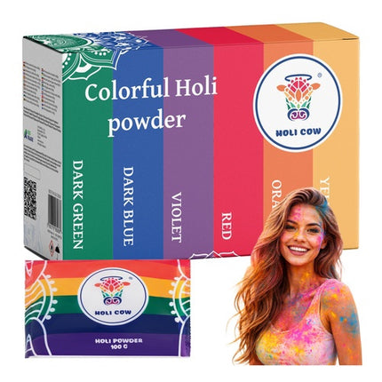 Sada barevných prášků Holi, 6x100g, vícebarevná na akce