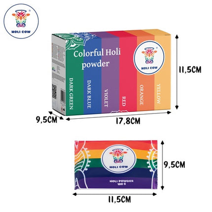 Sada barevných prášků Holi, 6x100g, vícebarevná na akce